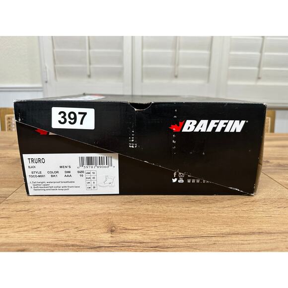 Baffin Mens Truro Boots Black Leather Felt Collar Size 10 NIB Weatherproof Comfy - Picture 13 of 14